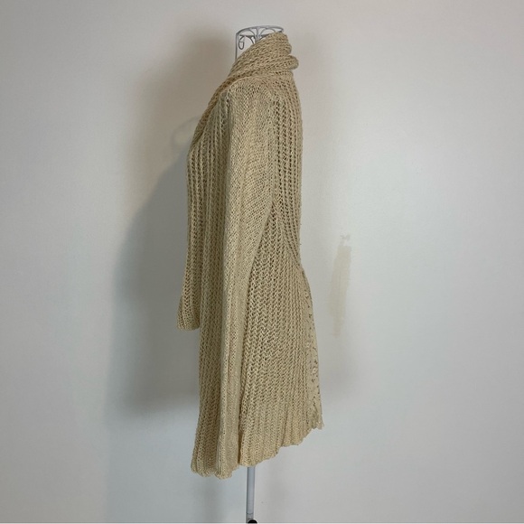Anthropologie Knitted Knotted open waterfall Sweater Cardigan cream SZ XS lace - Picture 3 of 8